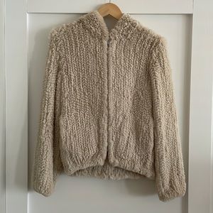 June Rabbit Fur Jacket with hood and pockets XS in Cream